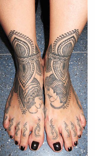 tattooed feet. Tattooed feet of Sunshine